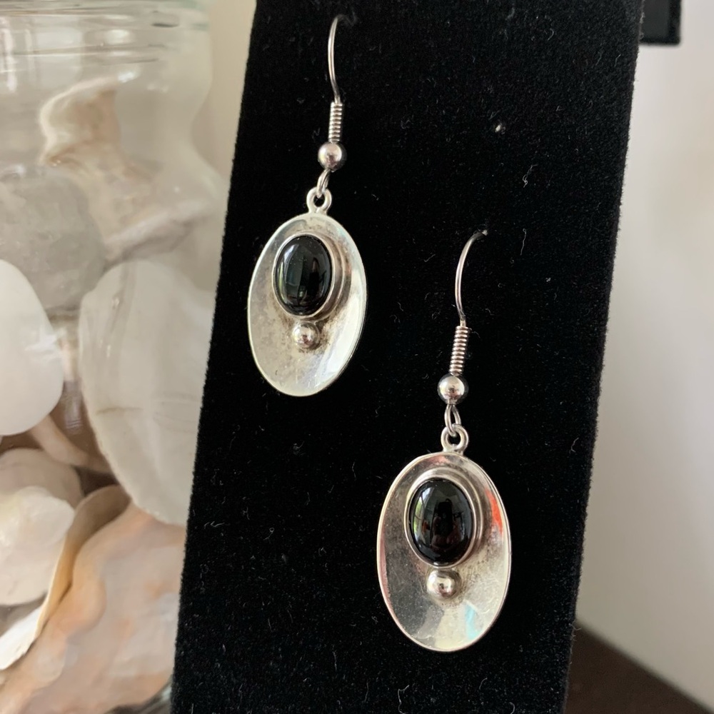 Vintage Carlos Diaz onyx & sterling silver earrings